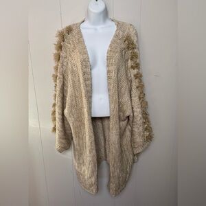 Anthropologie Women Tan Braided Sleeve Over Sized No Closure Cardigan One Size